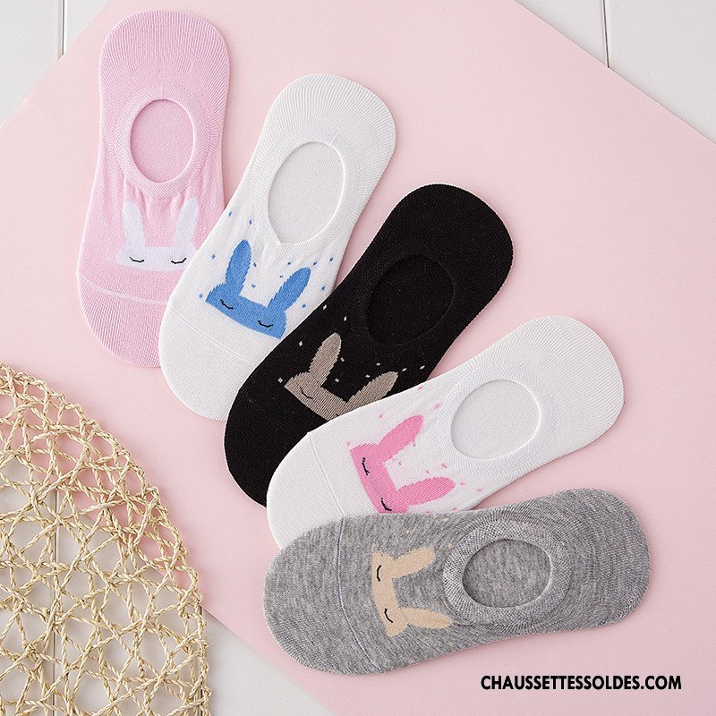 Chaussette Basse Femme Antidérapant 100% Coton Dessin Animé Des Oreilles De Lapin Chaussette Basse Coupée Invisible Gris Clair