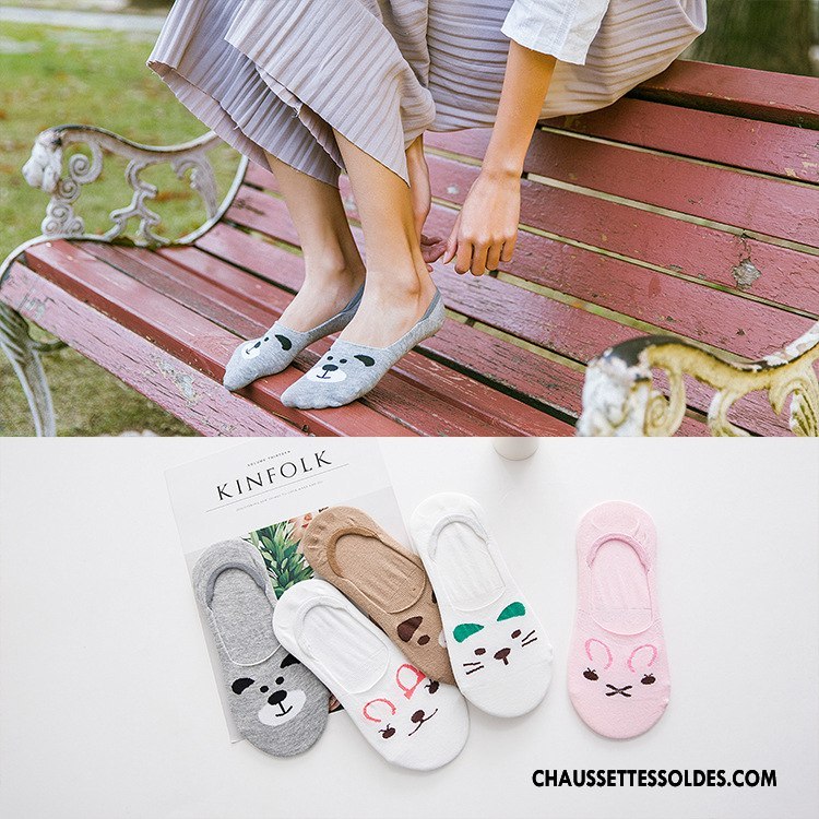 Chaussette Basse Femme Antidérapant Charmant Le Nouveau Silicone Coton Bio Dessin Animé Gris