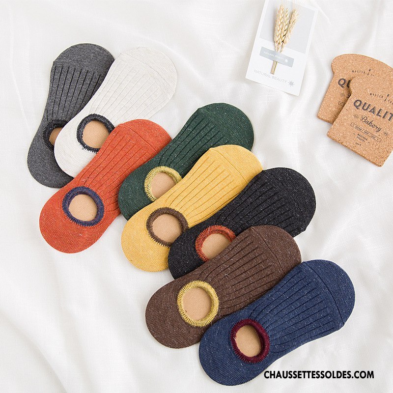 Chaussette Basse Femme Antidérapant Chaussettes En Coton Dame Rétro Invisible Silicone Bleu Or Clair