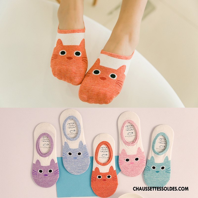 Chaussette Basse Femme Antidérapant Invisible Été Orange Tous Les Assortis Chaussette Courte Clair