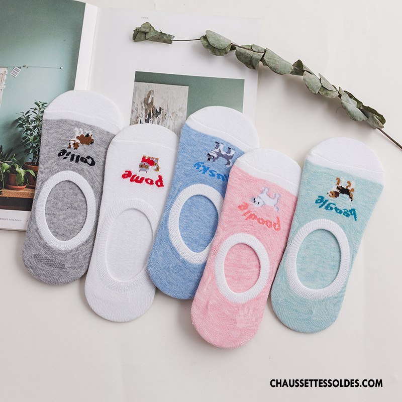 Chaussette Basse Femme Antidérapant Modèle Invisible Dame Chaussette Courte Dessin Animé Bleu
