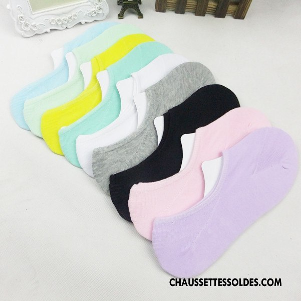 Chaussette Basse Femme Antidérapant Été Chaussettes En Coton Dame Silicone Bonbons Pure Jaune Clair