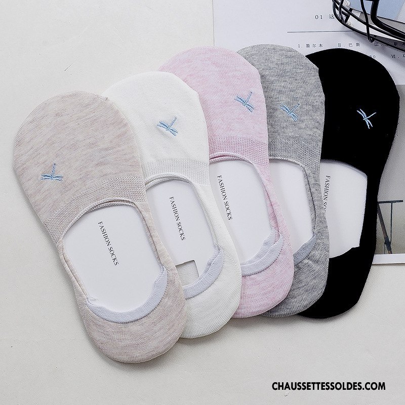 Chaussette Basse Femme Brodé Été Petit Matelassé Printemps Coton Bio Gris