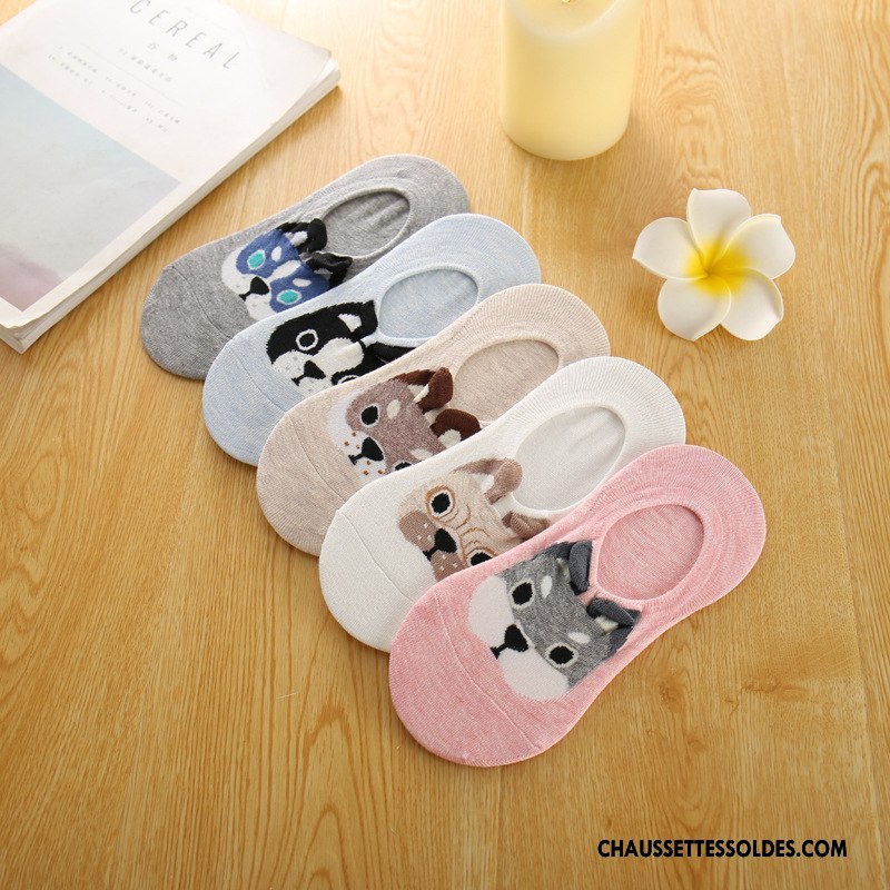 Chaussette Basse Femme Charmant Été Antidérapant Invisible Dessin Animé Dame Blanc Clair
