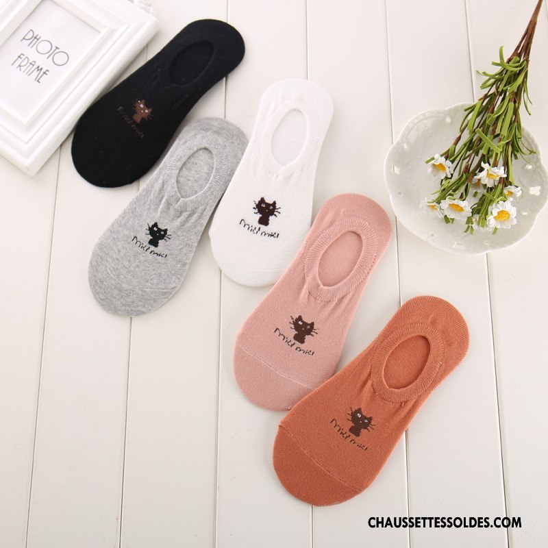 Chaussette Basse Femme Chat Été Dessin Animé Petit Invisible Chaussette Courte Noir Clair