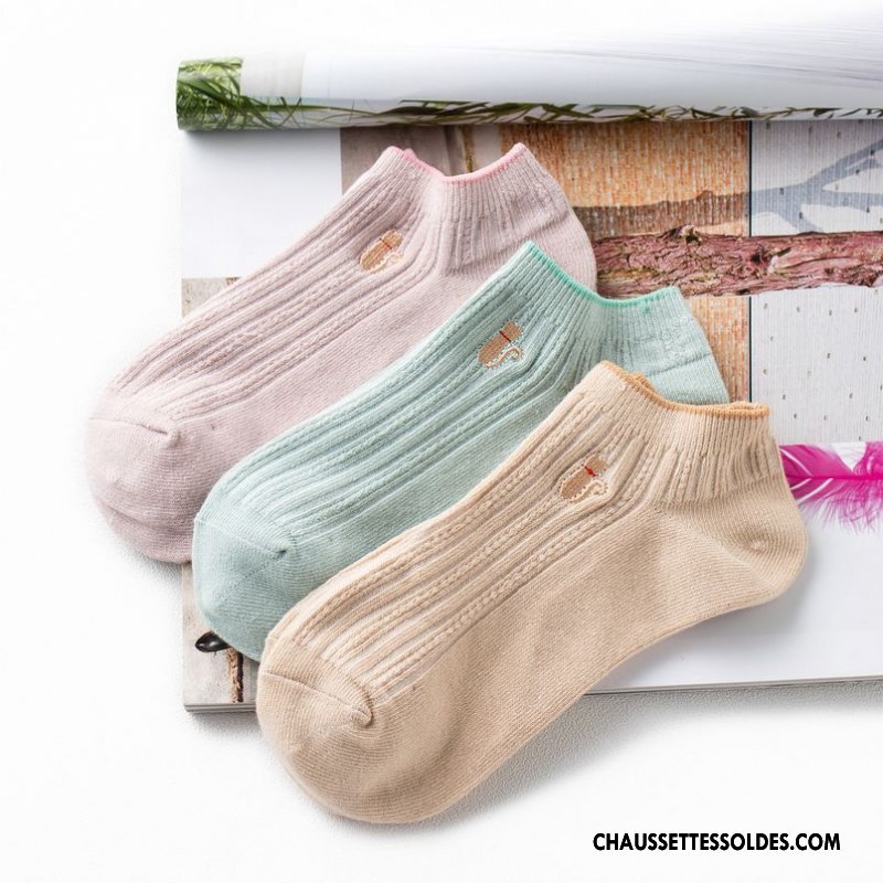 Chaussette Basse Femme Chaussette Basse Coupée Brodé Chat Chaussettes En Coton Petit Frais Vert