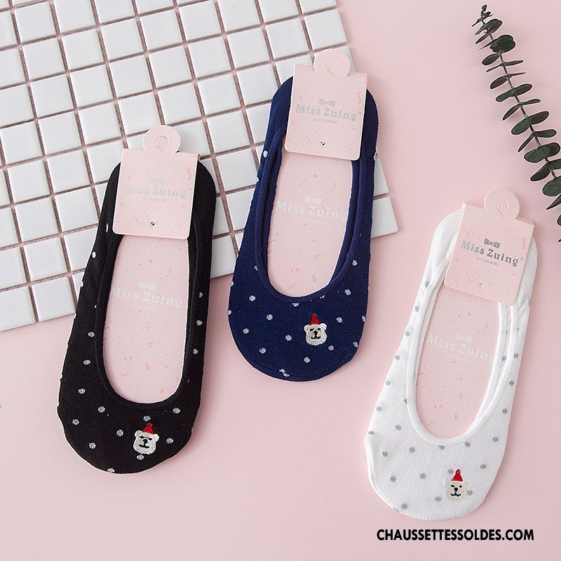 Chaussette Basse Femme Chaussette Basse Coupée Chaussette Courte Été Dessin Animé Invisible Doux Blanc Clair