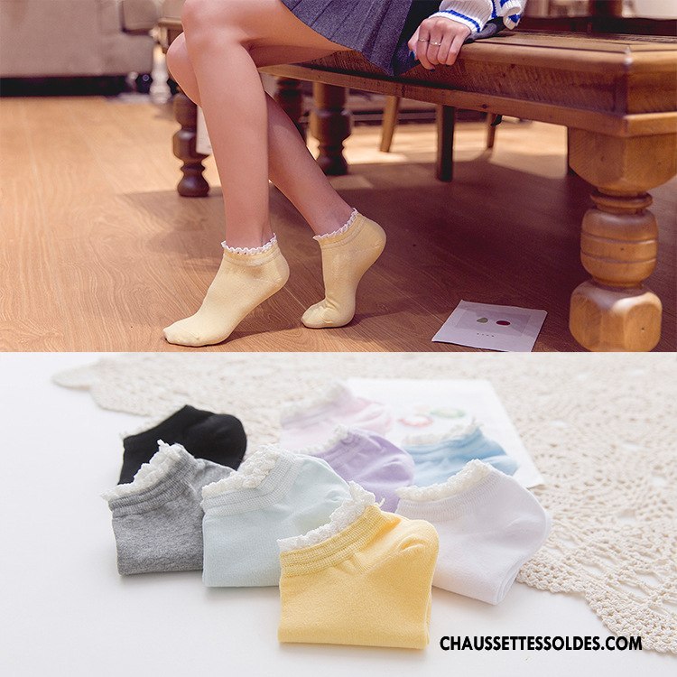Chaussette Basse Femme Chaussette Basse Coupée Dentelle Le Nouveau Chaussette Courte 100% Coton Style Chaud Couleurs De Bonbons Pure Jaune