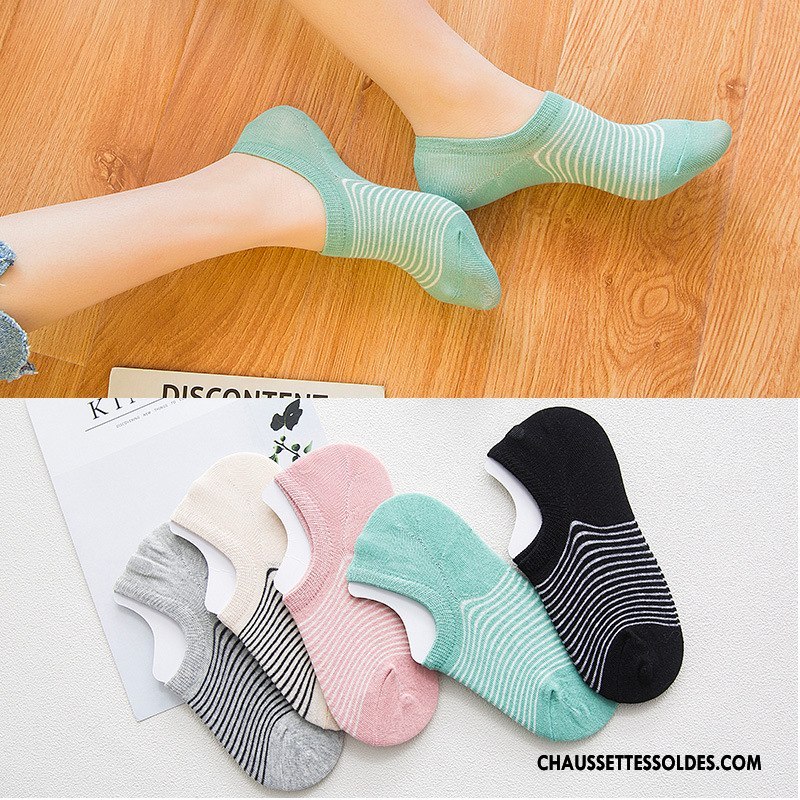 Chaussette Basse Femme Chaussette Basse Coupée Le Nouveau Invisible Printemps Rayé Dame Vert