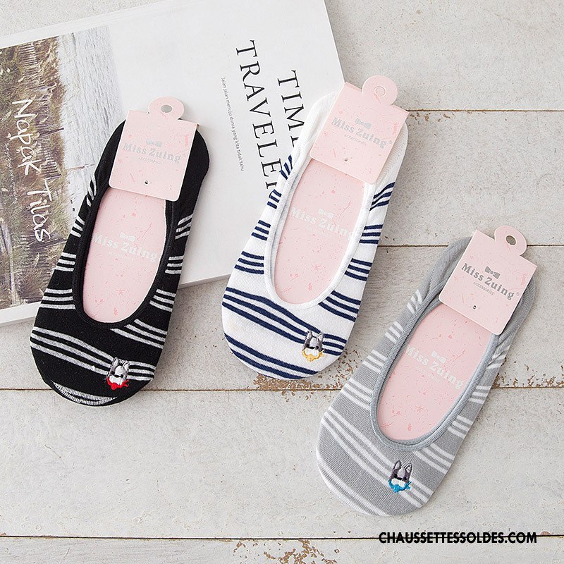 Chaussette Basse Femme Chaussette Basse Coupée Légère Dame Été Rayé Gris