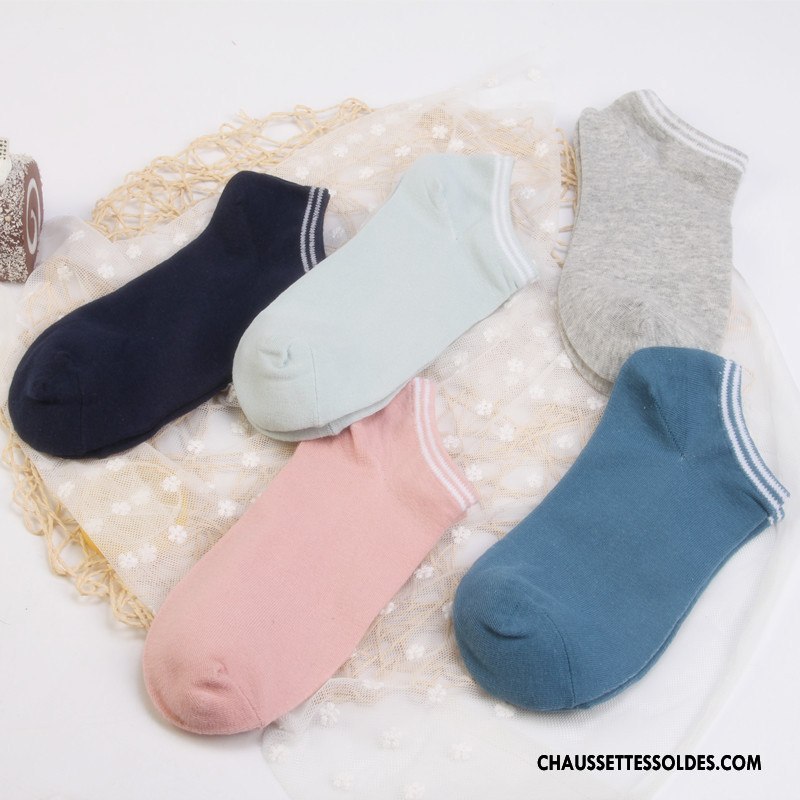 Chaussette Basse Femme Chaussette Basse Coupée Rayé 100% Coton Printemps Frais Nouvelles Arrivées Blanc Clair