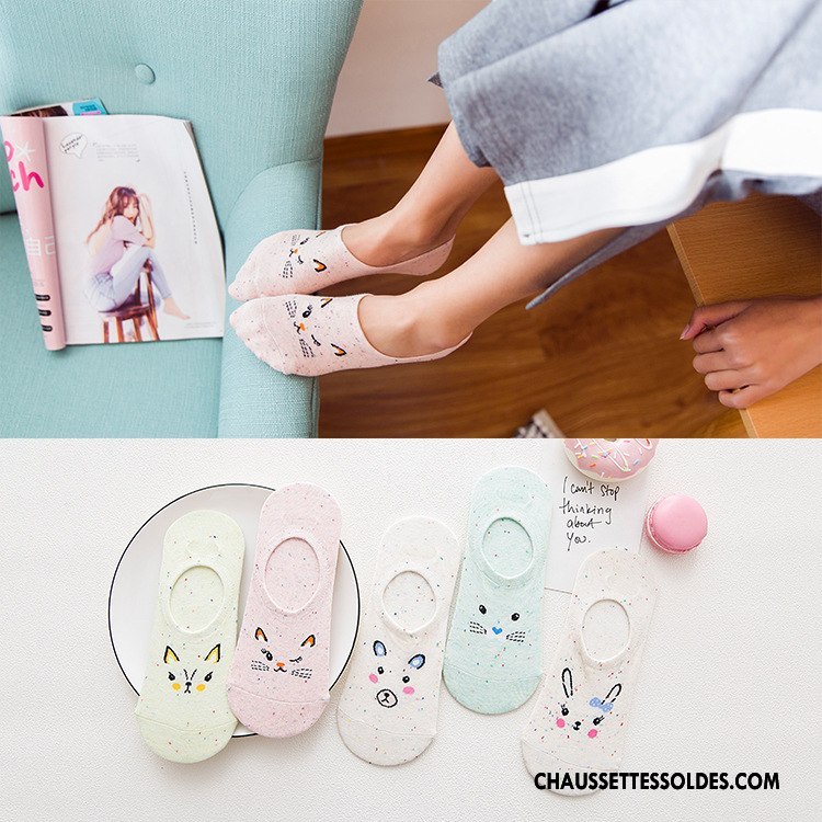 Chaussette Basse Femme Chaussette Basse Coupée Silicone Chaussette Courte Animal 100% Coton Été Rose Clair