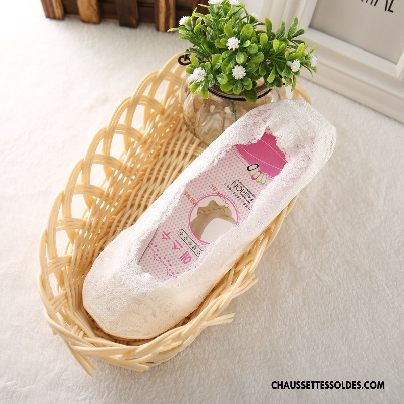 Chaussette Basse Femme Chaussette Basse Coupée Silicone Été Anti-off Dentelle 100% Coton Blanc Clair