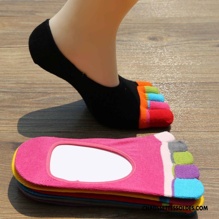 Chaussette Basse Femme Cinq Doigts Invisible Courte Dame Matelassé Chaussette Basse Coupée Noir