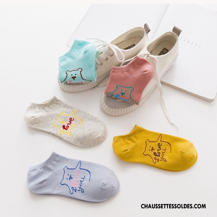 Chaussette Basse Femme Coton Le Nouveau Dessin Animé Chaussette Courte 100% Coton Chaussette Basse Coupée Jaune