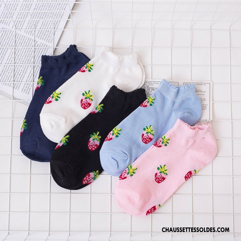 Chaussette Basse Femme Court Frais Élève Nouvelles Arrivées Fraise Chaussettes En Coton Bleu