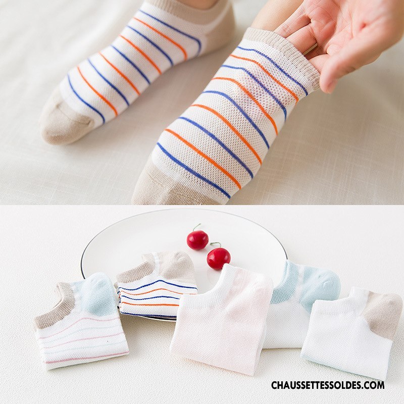 Chaussette Basse Femme Courte Grille Kaki Rayé Toutes Les Saisons Frais