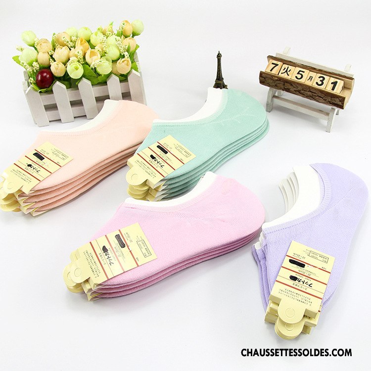 Chaussette Basse Femme Dame Chaussette Basse Coupée Silicone 100% Coton Antidérapant Invisible Pure Rose Clair