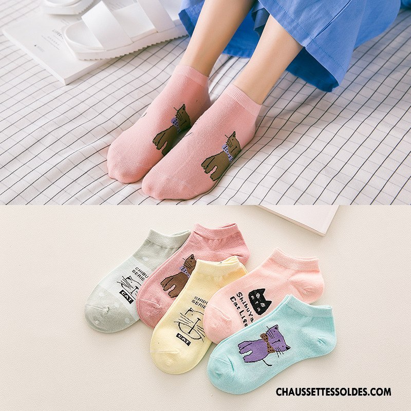 Chaussette Basse Femme Dame Le Nouveau 100% Coton Chaussette Basse Coupée Dessin Animé Courte Couleurs De Bonbons Rose