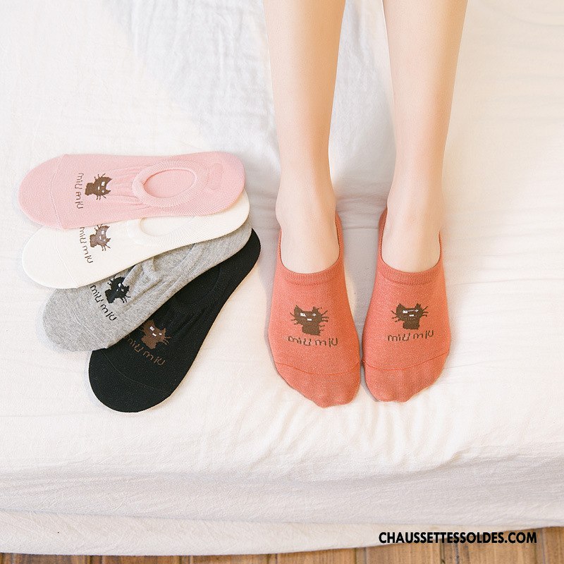 Chaussette Basse Femme Dame Été Chaussette Basse Coupée Chat Chaussette Courte Antidérapant Pure Rouge Clair