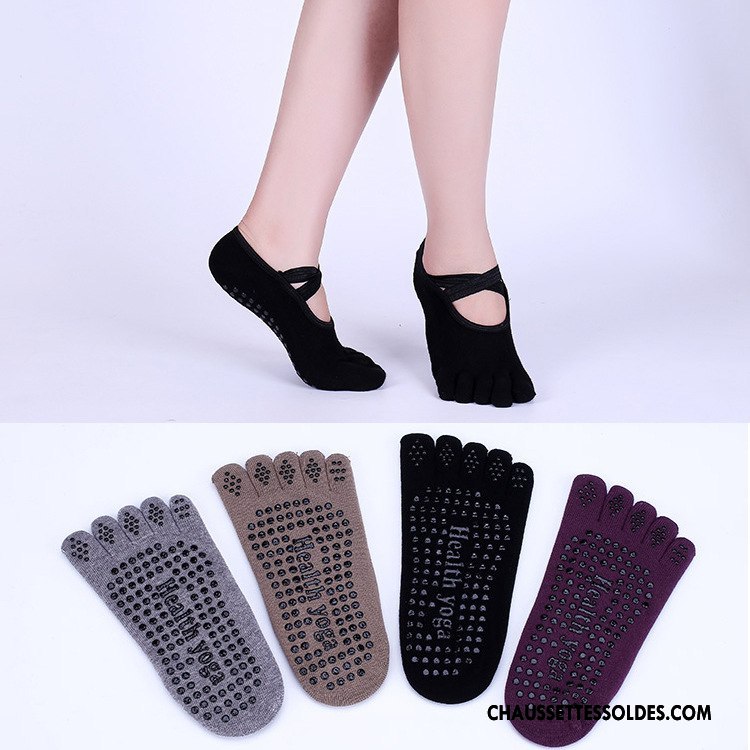 Chaussette Basse Femme Danse Antidérapant Cinq Doigts Métier Traverser Yoga Noir