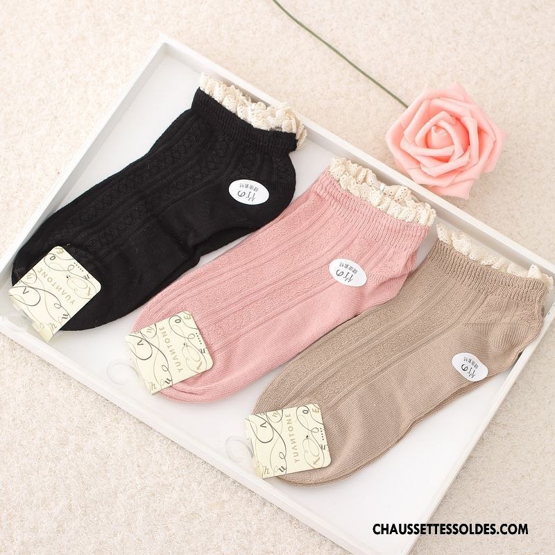 Chaussette Basse Femme Dentelle Chaussette Basse Coupée Bambou Rose