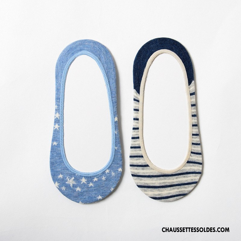 Chaussette Basse Femme Dessin Animé 100% Coton Nouvelles Arrivées Rétro Invisible Dame Bleu