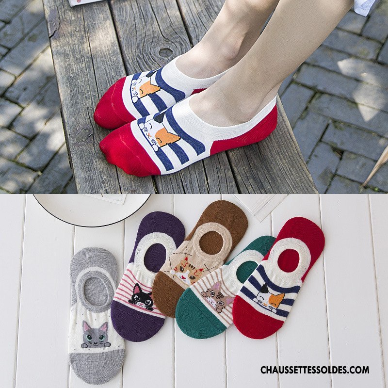 Chaussette Basse Femme Dessin Animé Chaussette Basse Coupée Dame Chaussettes En Coton Invisible Été Rouge