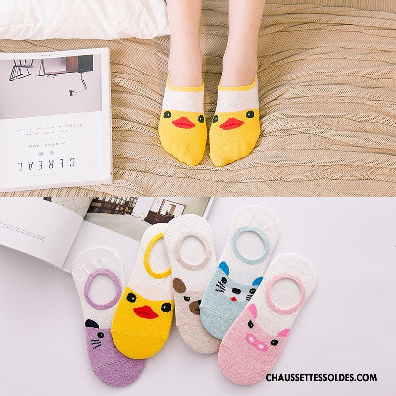 Chaussette Basse Femme Dessin Animé Chaussette Basse Coupée Petit Invisible Chaussettes En Coton Été Jaune Clair