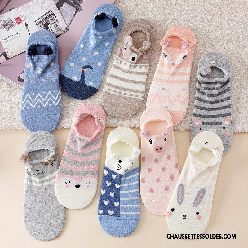 Chaussette Basse Femme Dessin Animé Chaussettes En Coton Charmant Ultra Chaussette Basse Coupée Dimensionnel Bleu
