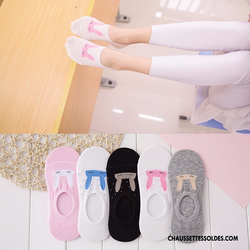 Chaussette Basse Femme Dessin Animé Lapin Charmant Été Chaussette Courte Style Chaud Blanc Clair