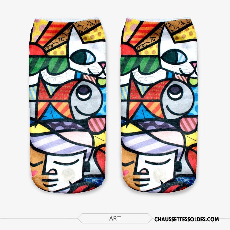 Chaussette Basse Femme Europe Courte Homme Invisible Chaussette Basse Coupée Impression Clair