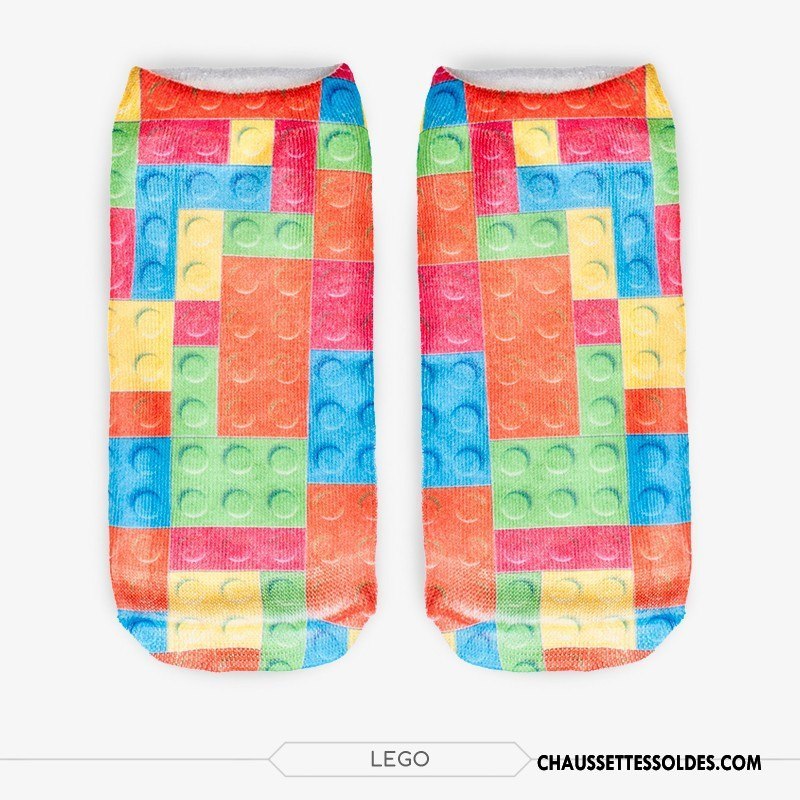 Chaussette Basse Femme Europe Courte Invisible Chaussette Basse Coupée Homme Impression Coloré Clair