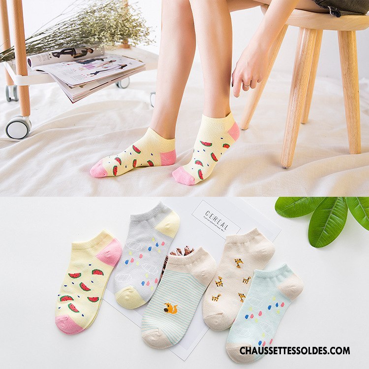 Chaussette Basse Femme Frais Plaine Fruit Coton Bio Légère Été Jaune