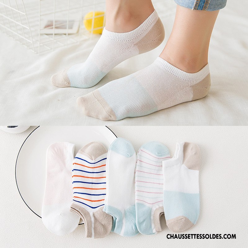 Chaussette Basse Femme Grille Dame Le Nouveau Rayé Tous Les Assortis Chaussette Basse Coupée Blanc