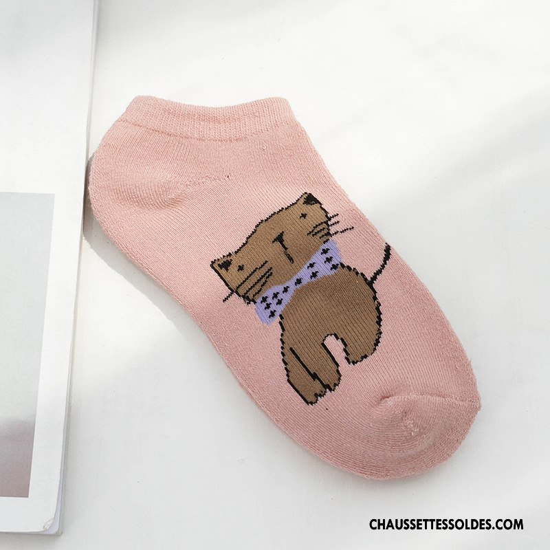 Chaussette Basse Femme Hiver Dessin Animé Dame Renforcé Thermiques Chat Rose Coloré