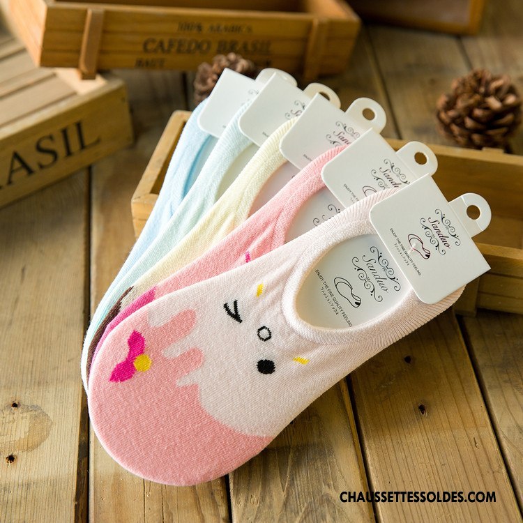 Chaussette Basse Femme Invisible 100% Coton Charmant Style Chaud Chaussette Courte Dessin Animé Rose