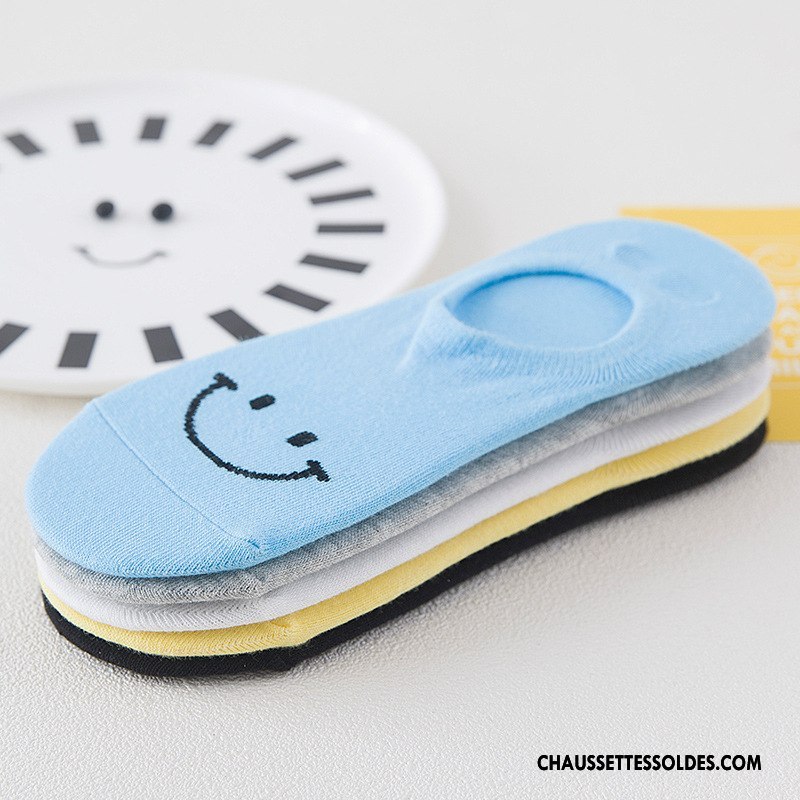 Chaussette Basse Femme Invisible Antidérapant Été Le Nouveau Souriant Silicone Bleu