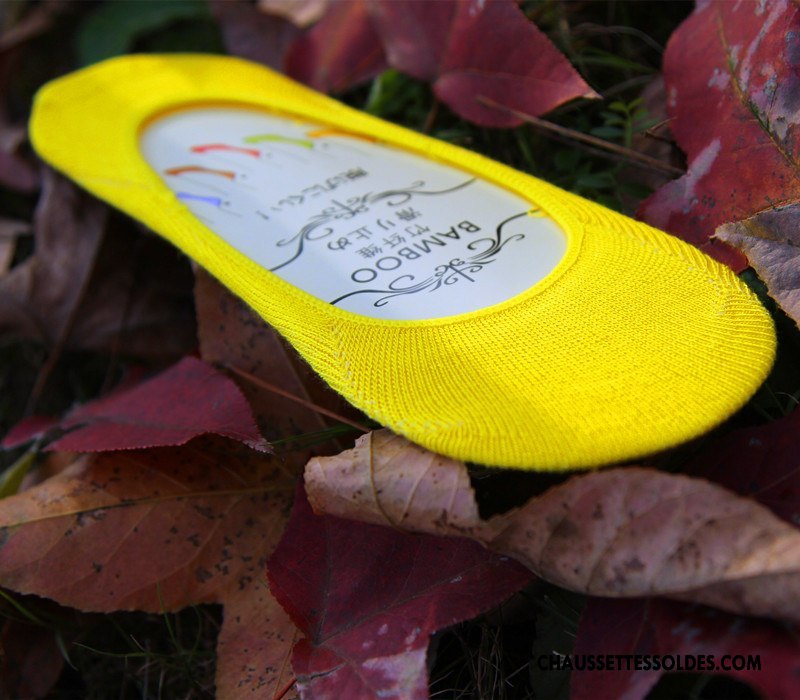 Chaussette Basse Femme Invisible Chaussette Basse Coupée Bambou Antidérapant Silicone Été Couleurs De Bonbons Pure Jaune Clair