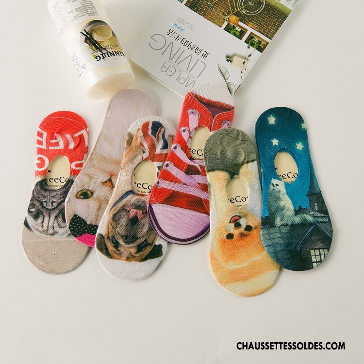Chaussette Basse Femme Invisible Chaussettes En Coton Été Dessin Animé Le Nouveau Printemps Bleu Marin Impression