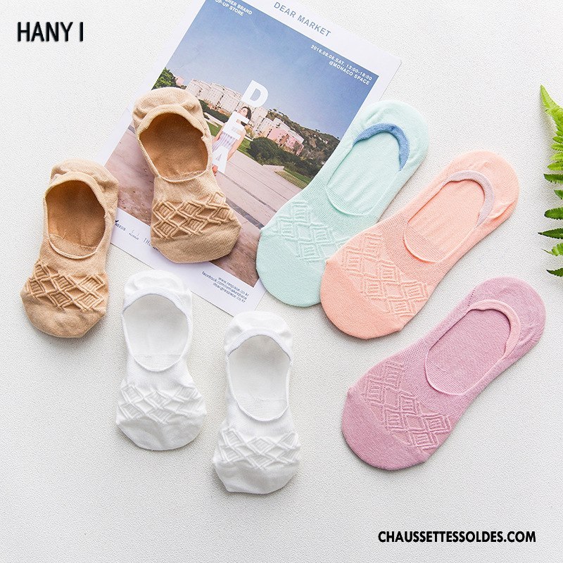 Chaussette Basse Femme Invisible Coton Bio Chaussette Basse Coupée Printemps Le Nouveau Été Rose Clair