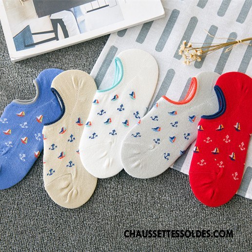 Chaussette Basse Femme Invisible Coton Bio Dame Été Chaussette Basse Coupée Légère Rouge Clair