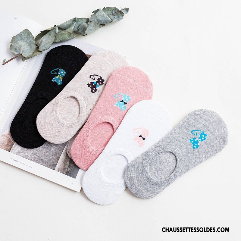 Chaussette Basse Femme Invisible Dessin Animé Dame Été Modèle Silicone Gris Clair