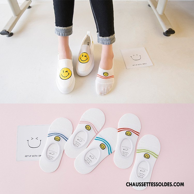Chaussette Basse Femme Invisible Engrener Chaussette Courte Le Nouveau Plaine Été Blanc