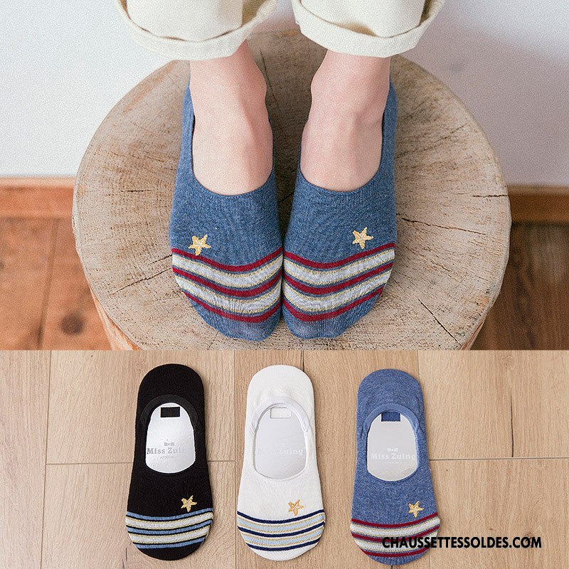 Chaussette Basse Femme Invisible Le Nouveau Été Dame Rayé Chaussette Basse Coupée Bleu