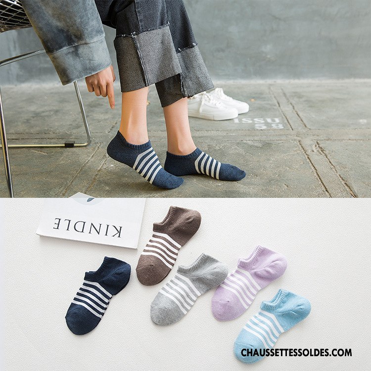 Chaussette Basse Femme Invisible Rayé Le Nouveau Printemps Frais Chaussette Basse Coupée Bleu