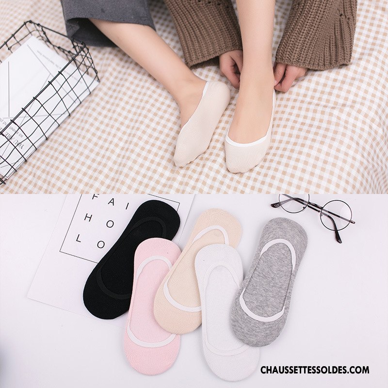 Chaussette Basse Femme Invisible Silicone Antidérapant Dame Pure Blanc Clair