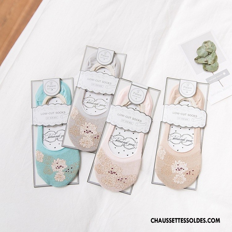 Chaussette Basse Femme Invisible Silicone Nouvelles Arrivées Printemps Fleurs 100% Coton Bleu Or
