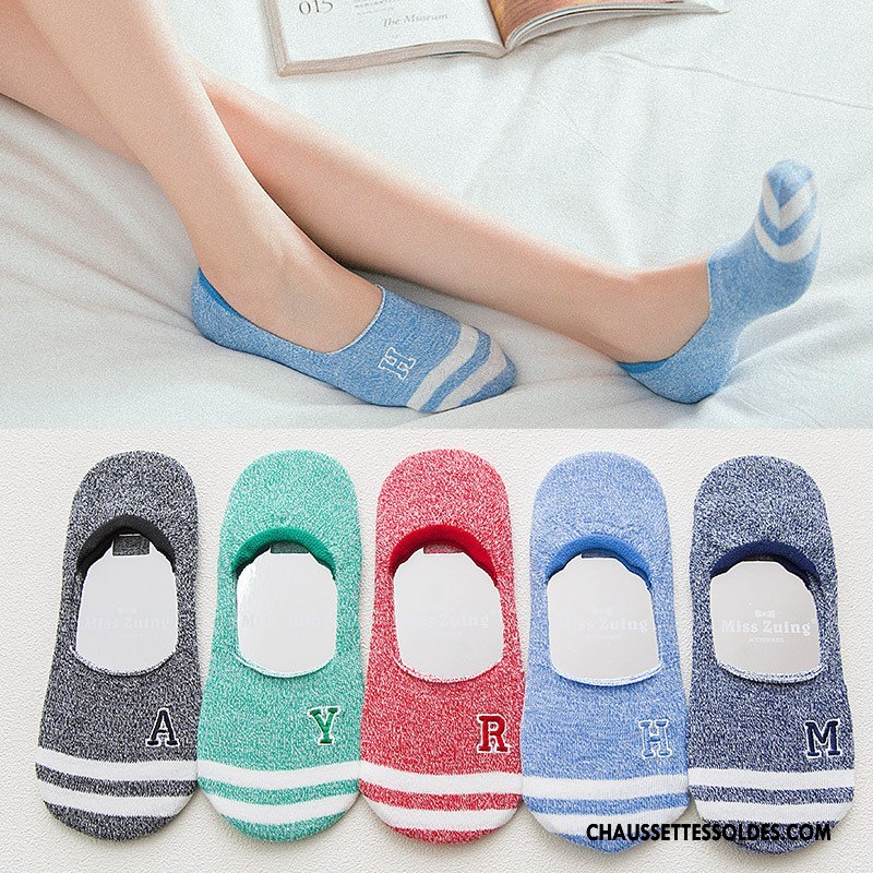 Chaussette Basse Femme Invisible Été Chaussettes En Coton Chaussette Basse Coupée Brodé Printemps Pure Bleu Clair
