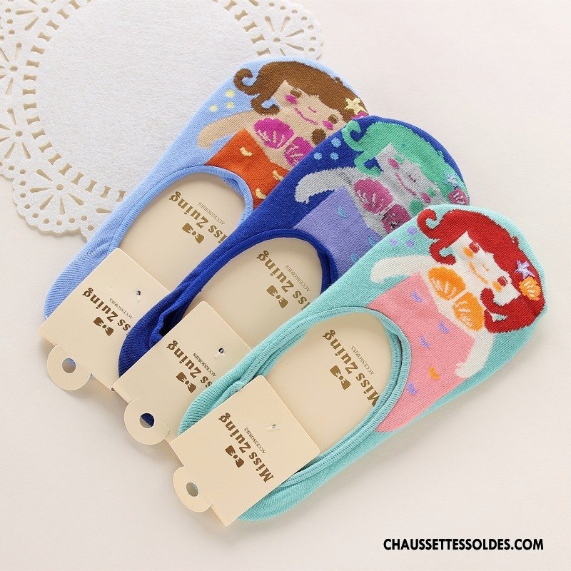 Chaussette Basse Femme Invisible Été Créatif Le Nouveau Chaussettes En Coton Chaussette Basse Coupée Bleu